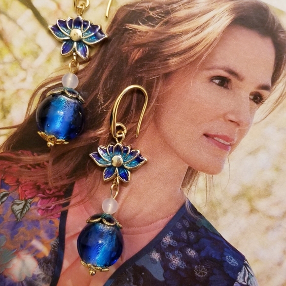 14K Gold Plated Spiritual Lotus Flower Earrings - Picture 10 of 16